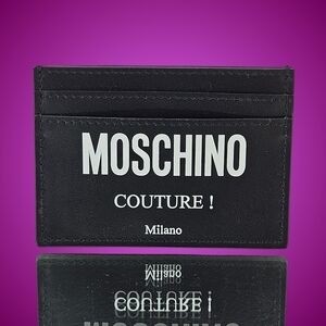 Moschino Couture Card Case Holder Black Leather Logo Gift Classic Minimalist
